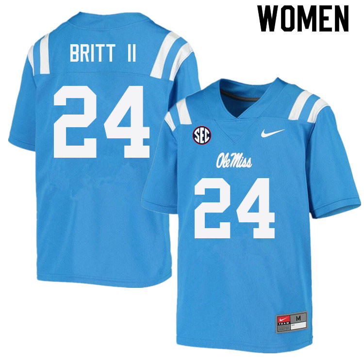 Marc Britt II Ole Miss Rebels NCAA Women's Powder Blue #24 Stitched Limited College Football Jersey XTR6658ZZ
